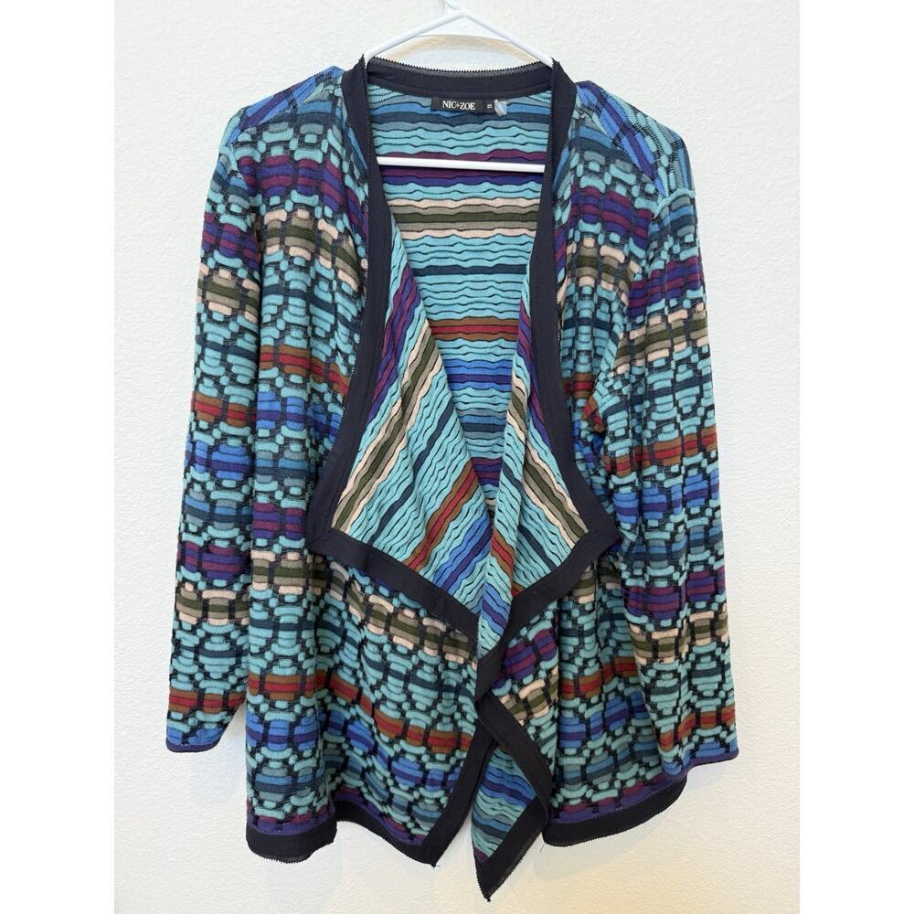 NIC + ZOE Women's Multi Knit Open Front Waterfall Cardigan Sweater Size XL‎ Blue